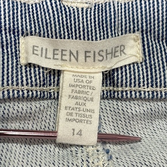 Eileen Fisher Jeans Womens Blue White Engineer Stripe Tapered Fit Denim Pants 14 - Picture 7 of 11